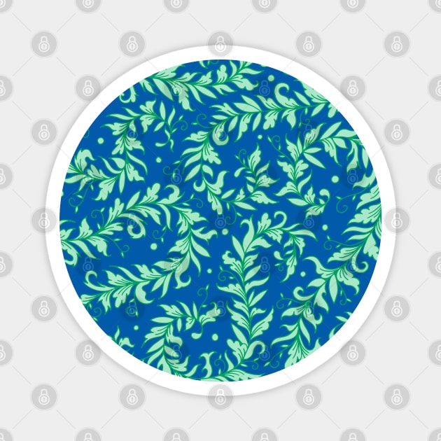 Lacy Leaves Green and Blue Magnet by HLeslie Design